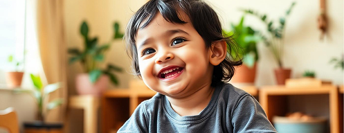 A joyful preschooler at an Adamas Kids Kolkata classroom